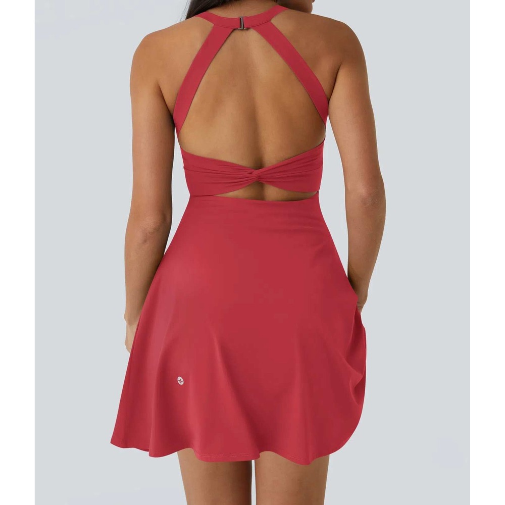 Halara Backless Twisted Flare Athletic Dress with Back Cutout & Pockets Size XL